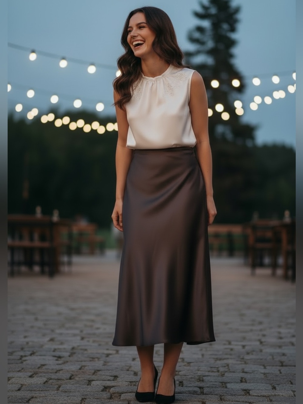 Jesica Montz Elegant Shiny Black Maxi Skirt — Timeless Slip Style Size M